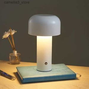 Night Lights Mushroom Table Lamp Night Light Portable Italian Design Cordless Touch Rechargeable Decor Lamp USB Bedside Lamp Desktop Lamps Q231114