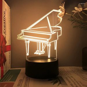 Luces nocturnas Instrumento musical Piano Lámpara LED 3D para dormitorio RGB Touch Room Decor Regalo Niños