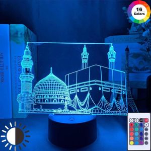 Nachtverlichting Moslimmoskee 3D -lamp voor thuisdecor Nachtlicht De Koran RGB -kleur Veranderende acryl LED -licht Cool Ramadan -cadeau