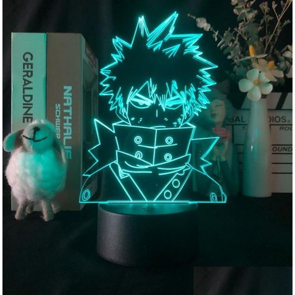 Luces nocturnas My Hero Academia Luz nocturna Led Acrílico Lámpara de lava 3D Katsuki Bakugo Figura Habitación para niños Luz nocturna Base Bluetooth Fans Regalo Dhajh