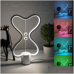 Nachtverlichting Nce Led Tafellamp Smart Lampara Magnetische Mid-Air Schakelaar Usb Creatief Slaapkamer Nachtkastje Nachtlampje Dubbel Hart Colorf Gif Dhb0X