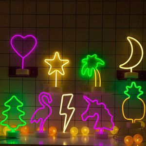 Nachtlichten Neon teken USB LED Decoratie Unicorn Flamingo Lamp Moon Rainbow For Home Kid Room Bed Night Light Decor Light for Christmas P230331