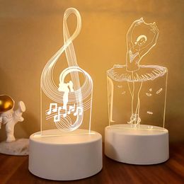 Night Lights New 3d Ilusion Baby Night Light Musical Note Hologram Nightlight for Home Decoration USB Lámpara Musical Souven Luces blancas cálidas P230331