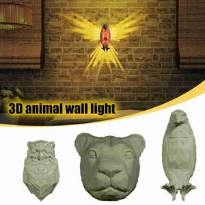 Luces nocturnas Nuevo creativo 3D Eagle Owl Lion Lámpara de pared LED Luz decorativa Luz de noche junto a la cama para habitación de hotel Bar Apliques de animales Decoración YQ231204