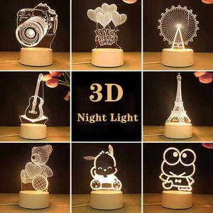 Night Lights Nouveaux enfants veilleuse 3D LED lampe de nuit Table créative lampe de chevet romantique coeur ours lumière enfants Gril décor à la maison cadeau de noël P230325