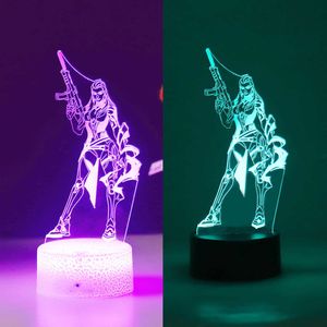 Veilleuses Nouveau Valorant Reyna 3D Led Veilleuse Pour Enfant Anime Jeu Double Coloré Coucher De Soleil Lampe Enfants Chambre Décor Illusion Cadeau D'anniversaire P230331