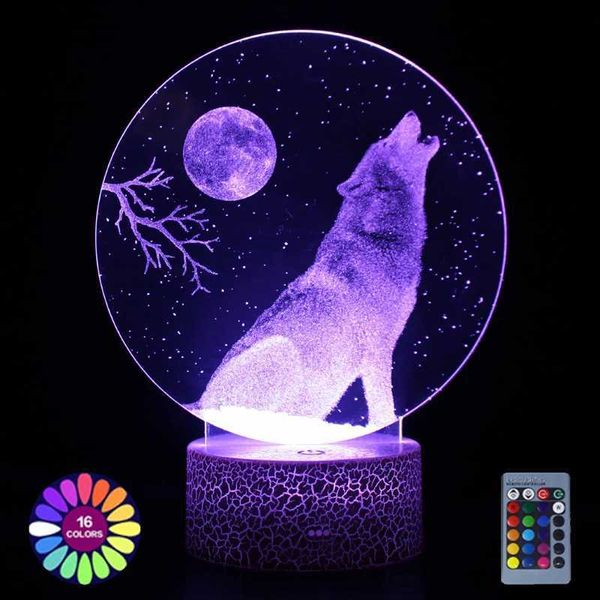 Veilleuses Date 3D Illusion Lampe Loup Gravure En Acrylique Veilleuse USB Alimenté Par Batterie Led Couleurs Changeables Lampe Cadeaux Chambre Décor YQ240112