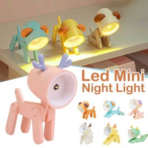 Night Lights Date créative LED veilleuses dessin animé Animal pliant lampe de bureau mignon animaux lumières chien cerf dinosaure forme Protection des yeux lampes P230325