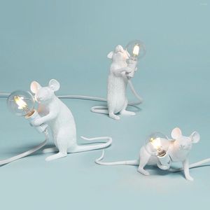 Nachtlichten Niclux Moderne Resin Muis Tafellamp Mini Rat Licht Desk Bureau Noordse kinderkamer Decor LED BEDBADBADE LICHTINGEN