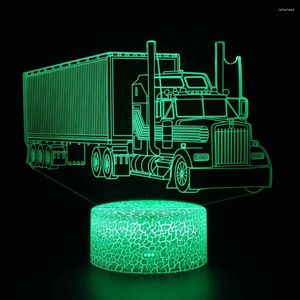 Nachtlichten Nighdn Truck Led Light For Kids 3D Illusion Lamp 7 kleuren veranderen slaapkamer decoraties verjaardagscadeaus jongens tieners