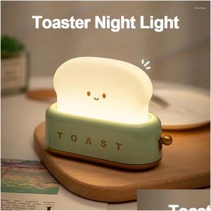 Veilleuses veilleuses dessin animé bébé lumière LED décor chambre bureau machine à pain lampe rechargeable pour chambre mignon grille-pain anniversaire enfant Dhokf
