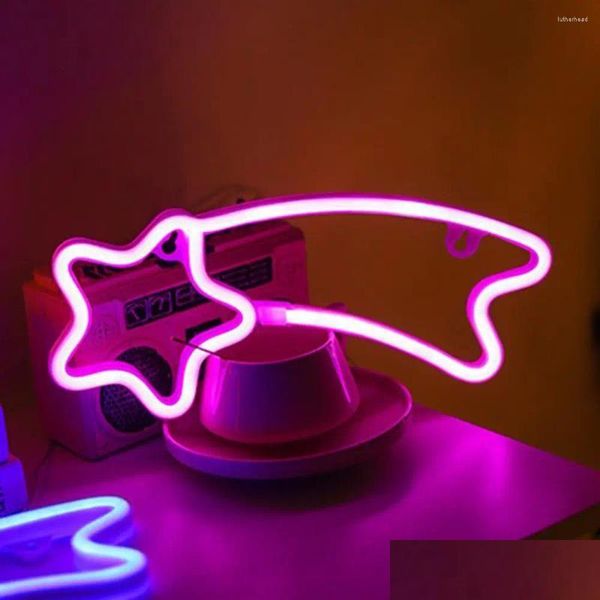 Veilleuses Veilleuses Néon Créatif Météore Signe Lampe Non Éblouissante LED Ornement De Bureau USB/Batterie Alimenté Forme Unique Pour H Dhlyz