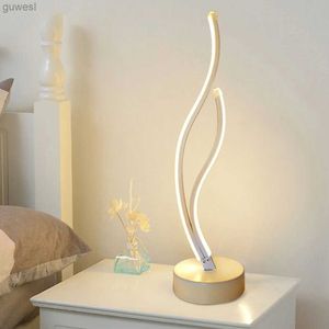 Veilleuses Lampe de Table d'intérieur nordique moderne en forme de vague en spirale veilleuse maison chambre hôtel lampe de chevet acrylique métal mur LED éclairage YQ240112