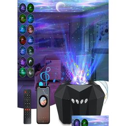 Veilleuses North Light Galaxy Starry Sky Projecteur Espace Aurora Star Neba Moon Lampe avec haut-parleur de musique Bluetooth 9696611 Drop Deliv Dhkmc