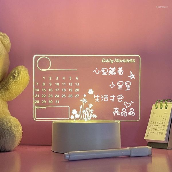 Veilleuses Note Board Creative Led Light USB Message Vacances Avec Stylo Cadeau Pour Enfants Décor Acrylique Effaçable À Sec