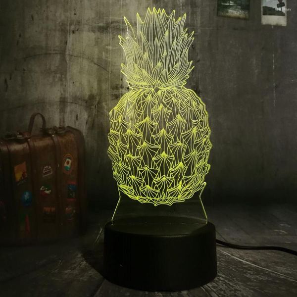 Veilleuses Nouveauté 3D Ananas Ananas LED Lumière 7 Changement de Couleur Home Room Decor Enfant Enfants Bébé Dormir Lampe De Bureau Festival Lampes