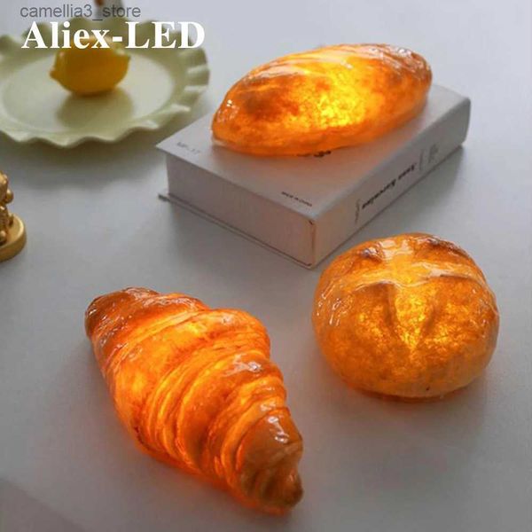 Veilleuses Nouveauté Croissant Lampe De Nuit Créativité Simulation Pain Lumière Croix Pain Magasin Cuisson Salle Décor Lampe pour Noël Enfants Cadeau Q231114