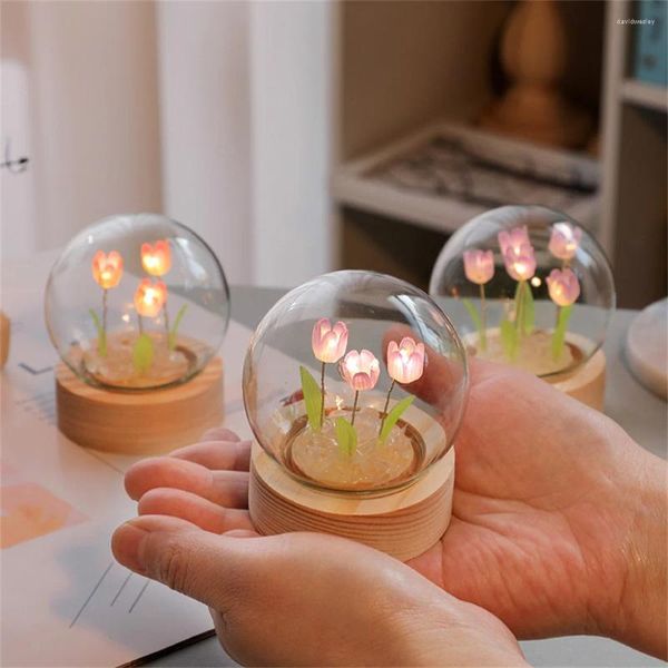 Luces nocturnas, novedad, luz de tulipán, Material artesanal, LED hecho a mano, decoración de dormitorio, lámpara Floral para ambiente de regalo del Día de San Valentín