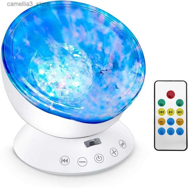 Nachtverlichting Ocean Wave-projector LED-nachtlampje Lamp Afstandsbediening Timer 8-modus Muziek Luidspreker Slaapkamer Slaapcadeau Volwassen kind Baby-nachtlampje Q231114