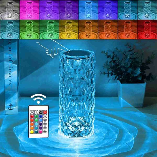 Luces nocturnas Otras lámparas de cristal de jardín casero RGB Cambio de color Noche Ligas románticas LED románticas Rose Diamond Touch Lámparas para sala de estar Avaloramiento de la casa YQ240207