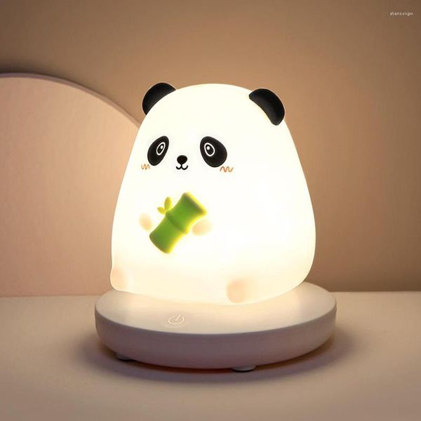 Veilleuses Panda LED Lumière Silicone Tactile Lampe Dimmable USB Rechargeable Dessin Animé Bureau Pour Enfants Chambre Décor Cadeau