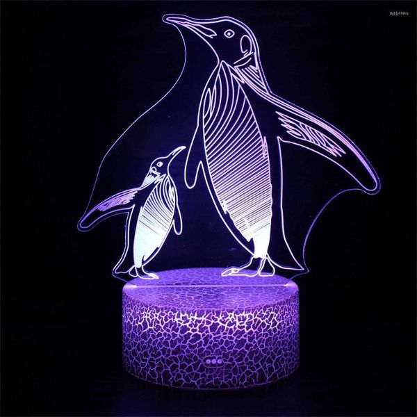 Luces nocturnas pingüino luz LED 3D ilusión Control remoto lámpara USB presente regalo de cumpleaños para niño niña chico guardería habitación dormitorio Decoración