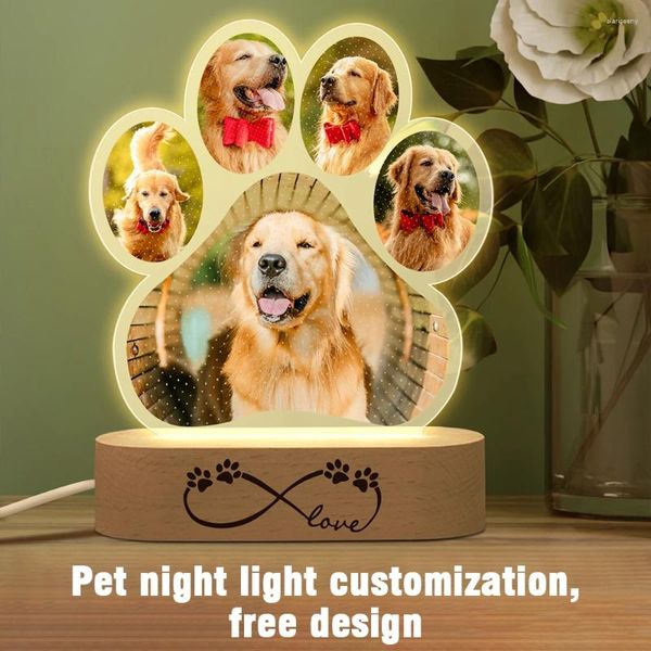 Veilleuses personnalisées chien/chat Animal Po lumière image animale 3D acrylique USB lampe personnalisation fantaisie cadeau goutte