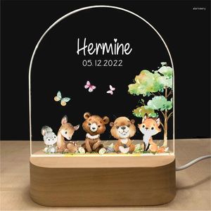 Nachtverlichting Gepersonaliseerde Koala Licht Aangepaste Naam Baby Acryl Lamp Houten Basis Geboren Kind Kerstcadeau Kinderen Slaapkamer Deco Olifant