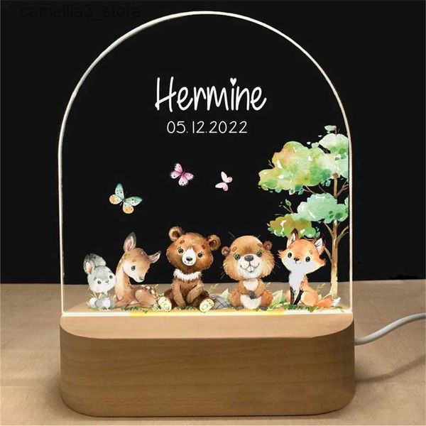 Luces nocturnas Koala personalizada Luz nocturna Nombre personalizado Bebé Lámpara acrílica Base de madera Niño recién nacido Regalo de Navidad Dormitorio para niños Deco Elefante Q231114