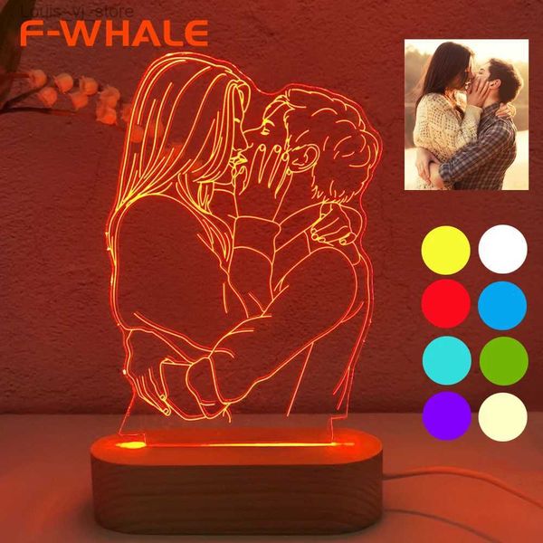 Luces de noche Foto personalizada Luz de noche 3D Dormitorio al lado de la lámpara Base de madera Lámpara de noche colorida Boda Navidad Año Nuevo Regalo Luz de vacaciones YQ231214