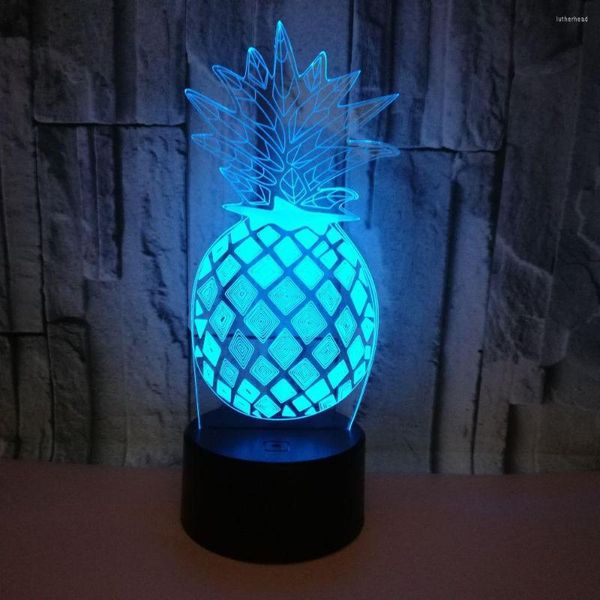 Veilleuses Ananas 3D Led Lumière 7 Couleur Changeante Usb Table Lampe Fruit Pour La Décoration Intérieure