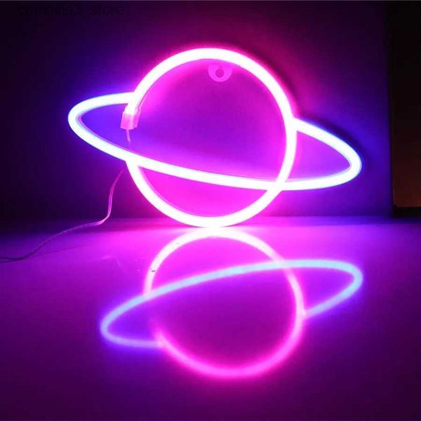 Veilleuses planète LED lumières néon signe chambre décor néon signe lampe de nuit pour chambres mur Art Bar fête USB ou alimenté par batterie Q231114