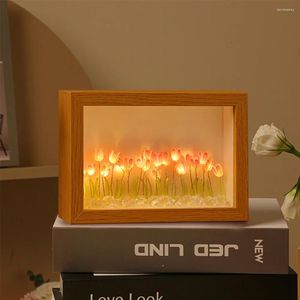 Veilleuses Po Cadre Tulipe DIY Lumière Chaude Romantique Lampe Ornements Simulation Pour Salon Chambre Bureau Décor