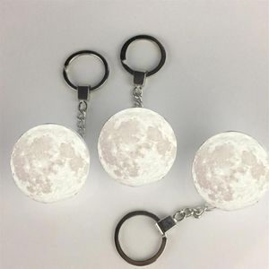 Nachtlichten draagbare 3D Planet Keyring Moon Light Keychain Decoratielamp Glas Ball Key Chain For Child Creative Gifts257s