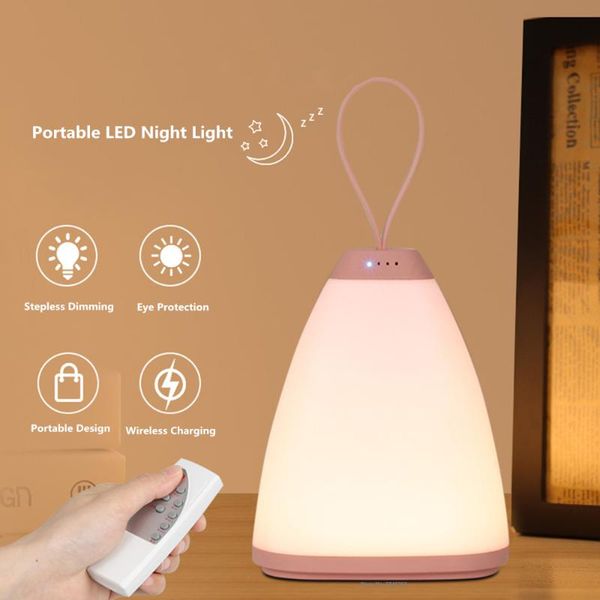 Luces nocturnas Linterna de luz LED portátil con cargador rápido inalámbrico Control remoto táctil Lámpara de noche regulable para niños Baby GiftNight