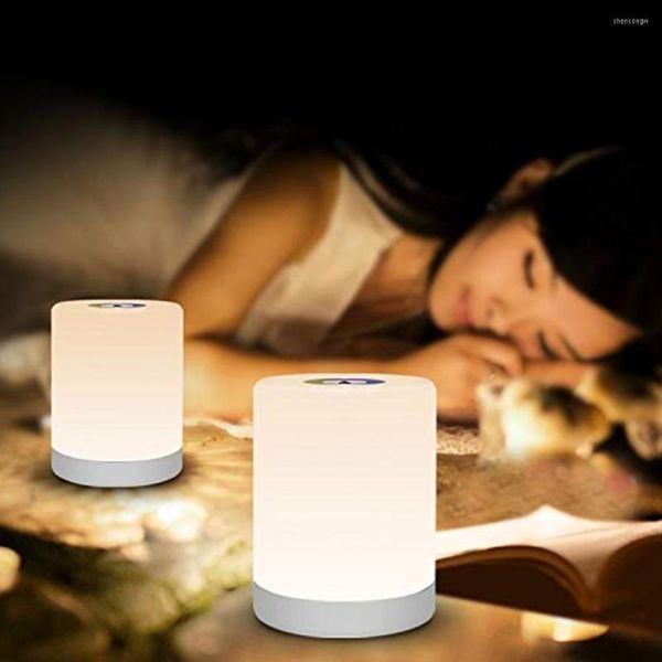 Lumières nocturnes Portables Rechargeable Smart LED Light Touch Contrôle tactile Dimmable Lampe de chevet RVB Éclairage livre de table de sommeil coloré