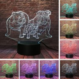 Nachtlichten Pug Dog Familie 3D LED Lumineuze bureaulamp Nieuwheid Illusie Licht 7 kleuren Geleidelijk veranderende aanraakschakelaar USB