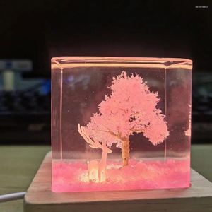 Luces nocturnas puras hechas a mano, luz de árbol de ciervo blanco, escritorio iluminado, regalo de cumpleaños, decoraciones de mesita de noche, artesanías de resina