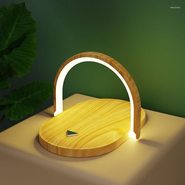 Luces nocturnas Qi, cargador inalámbrico rápido, lámpara de mesa, luz de lectura de cabecera, carga USB, LED, escritorio, decoración de habitación para soporte de teléfono