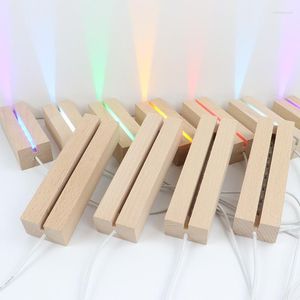 Veilleuses R2LE LED Base d'affichage en bois 8 couleurs Rectangle Piédestal Support éclairé en bois pour l'art en résine