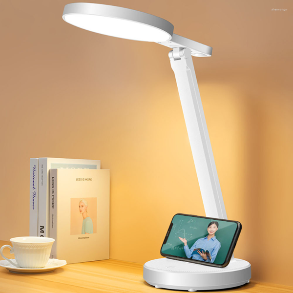 Veilleuses rechargeables Smart Light Stepless Gradation LED Lampe de table lumineuse Enfants Étude Protection des yeux Bureau Support de téléphone Stand