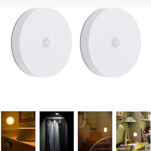 Veilleuses Rechargeable Mini LED Détecteur de Mouvement Lumière Ronde Lampe Sans Fil Pour Chambre Escaliers Armoire Armoire Mur LampNight