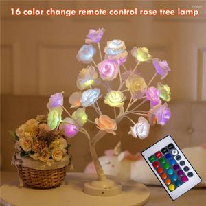 Nachtverlichting Remote Rose Tree Lamp Kleurrijk Tafelblad Kunstbloem Bonsai Valentijnsdag Cadeau Slaapkamer Bruiloft Decor