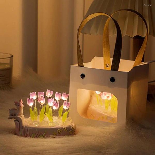 Lumières nocturnes résine tulip décoration de cerf cerf usb enfants à coucher lampe à la lampe à lad