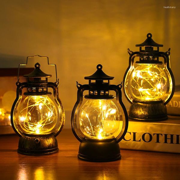 Lámpara de mesa de luz portátil de estilo Retro con luces nocturnas, escritorio de cesta de hierro Industrial negro con pilas