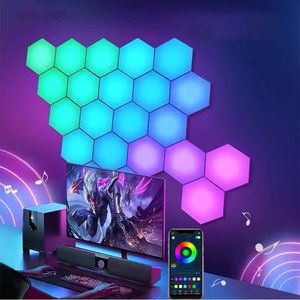 Luces nocturnas RGB Bluetooth LED Hexagon Light Setup Quantum APP Control Nightlights Sala de juegos Decoración Lámpara de pared para dormitorio HKD230704