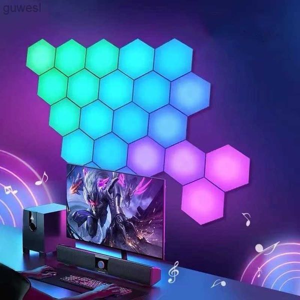 Luces nocturnas RGB luces hexagonales LED Bluetooth aplicación luz de pared inteligente TuYa WIFI ritmo luces nocturnas para juegos de computadora decoración del dormitorio YQ240112