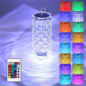 Nachtlichten RGB Night Light Rose Touch Crystal Lamp 16 Kleuren Veranderende externe USB Romantische LED Diamond Living Room Valentijnsdag Nachtlicht P230331