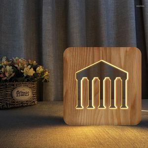 Nachtverlichting Romeinse tempel Houtlicht Pantheon Modellering Slaapkamerlamp Babyslaap Kindergeschenken USB-aangedreven Led-sfeerdecor