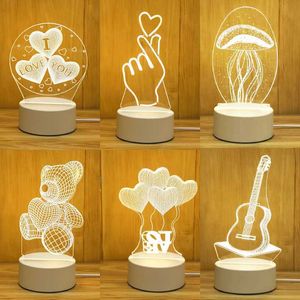 Nachtlichten Romantische liefde 3D Acryl LED LAMP VOOR HUIS KINDEREN NACHT LICHT LAMP Verjaardagsfeestje Decor Valentijnsdag Bedide Lamp P230325